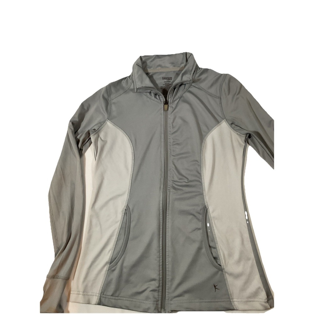 Danskin Now Womens Semi-Fitted Dri More Full Zip Jacket Gray White Size S. H90